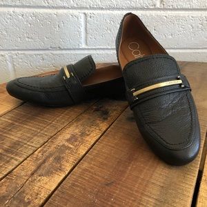 Calvin Klein black leather buckle loafers